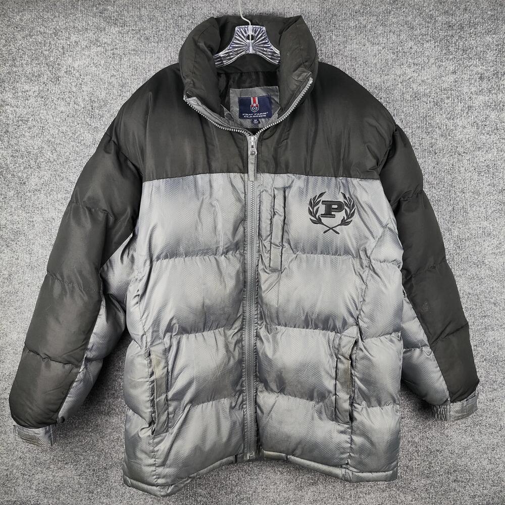 Phat Farm Classics Jacket Mens Medium Gray Black Puffer Full Zip Hip Hop